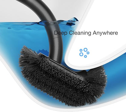 Toilet Bowl Brush and Holder, OSCIOSS Toilet Brush Set with Ergonomic Design, Compact Size, Durable Bristles, RV Toilet Brushes & Holders for Dead Corner Clean (Wood&Black, 1pack)