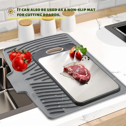 CIEO Silicone Dish Drying Mat for Kitchen Counter, Slope Fast Self-Draining, Non-Slip Drain Pad, Easy Clean Countertop Protection Mat, Multiple Use for Dishes Drying Rack（19"x 14",Black）