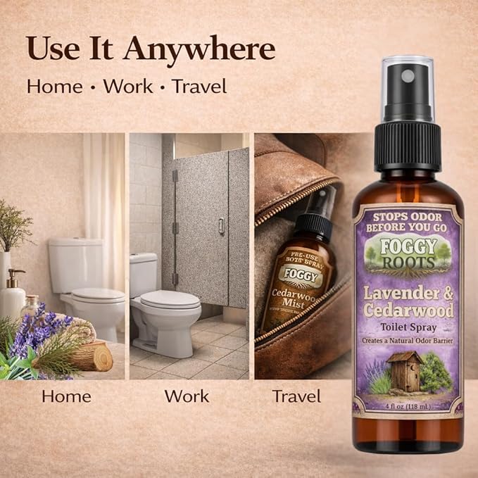 Lavender & Cedarwood Pre-Poop Toilet Spray – Stops Odor Before It Starts, Bathroom Odor Eliminator for Toilet, 4 oz (200+ Uses) Travel, Home & Work