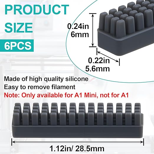 6pcs Silicone Nozzle Wiper Brush for Bambu Lab A1 Mini, Self-Adhesive Nozzle Cleaner Tool, 3D Printer Hotend Nozzle Brush Replacement Kit Incompatible with Bamboo Lab A1- Gray