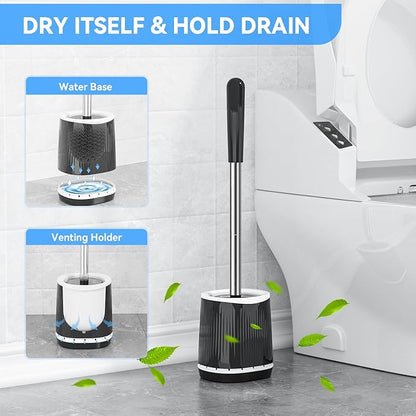 TRENTI Toilet Brush and Holder Set, Ventilated Holder, Compact Toilet Brush Set for Bathroom Deep Cleaning (2, Black)