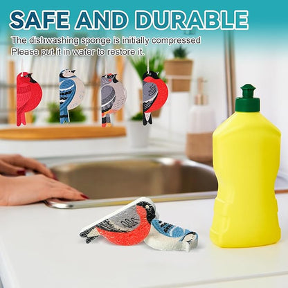 8 Pcs Christmas Sponges Dish Sponges, Cute Kitchen Scrub Sponge, Dual-Sided Dishwashing Sponge Reusable Cleaning for Kitchen Dishes Furniture(Bird)