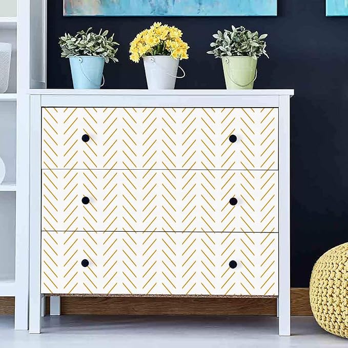 Erfoni Yellow and White Peel and Stick Wallpaper Modern Herringbone Wallpaper Bathroom 17.7inch x 118.1inch Geometric Removable Contact Paper Peel and Stick Self Adhesive Cabinet Wall Paper Waterproof