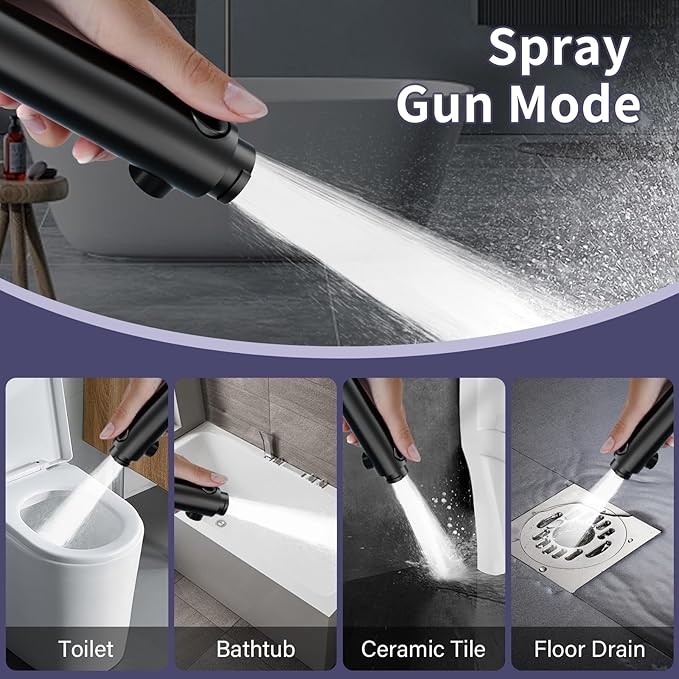 HOWUWEY Sink Hose Attachment for Faucet with 5 Adapters, Tub Faucet Sprayer Attachment, 3 Spray Modes Shower Head with ON/OFF Button, Filtered Shower Sprayer for Tub (Matte Black)