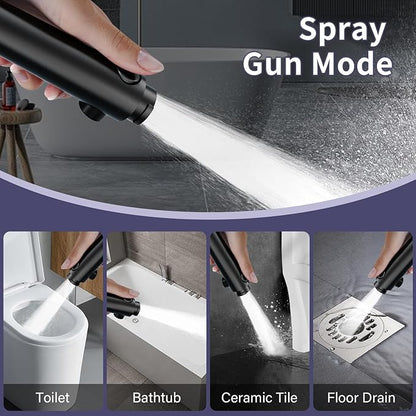 HOWUWEY Sink Hose Attachment for Faucet with 5 Adapters, Tub Faucet Sprayer Attachment, 3 Spray Modes Shower Head with ON/OFF Button, Filtered Shower Sprayer for Tub (Matte Black)