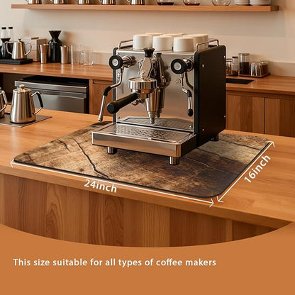 Coffee Mat 24x16 Inch, Wood Grain Coffee Place Mat, Absorbent Hide Stain Rubber Backed Dish Drying Mat for Kitchen Counter, Bar Mats for Countertops, Under Coffee Bar Maker Machine Pot Espresso Staion