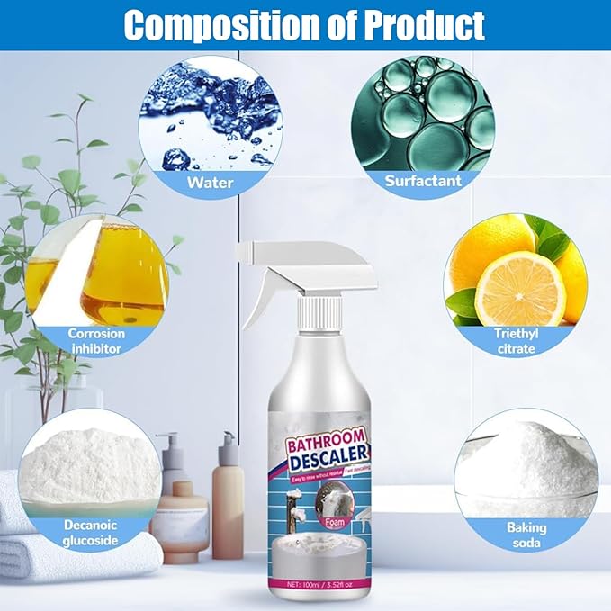 NBDIB 3PC Bathroom Descaler Foam Cleaner Spray,2025 Upgraded Stubborn Stains Cleaner, Bathroom Descaler Spray,All Purpose Rinse Cleaning Foam for Toilet, Bathtub, Tile, Glass and Sink