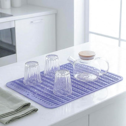 MicoYang Silicone Dish Drying Mat for Multiple Usage,Easy clean,Eco-friendly,Heat-resistant Silicone Mat for Kitchen Counter or Sink,Refrigerator or drawer liner Light Purple L 16 inches x 12 inches