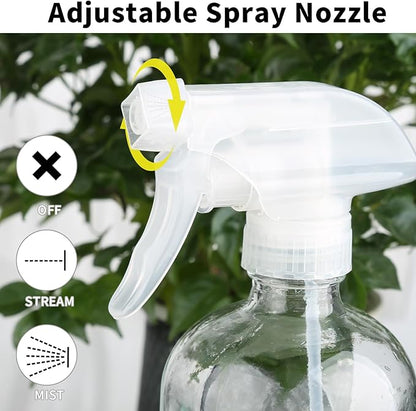 Glass Spray Bottles (2-Pack) with Silicone Sleeve - 16oz Empty Refillable Bottles - Adjustable Nozzle for Hair, Plants, Cleaning & DIY Solutions - Mint Green & Grey