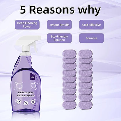 Oven Cleaner Spray with 18 Concentrated Tablets - Powerful Degreaser for Stovetop, Grill, Kitchen Grease, Bathroom, Multi-Surface Cleaning, Safe & No Harsh Fumes (Upgraded Formula)