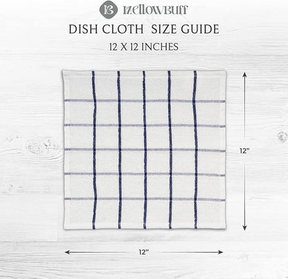 100% Cotton Terry Dish Cloth & Dish Towel, 8 Pack, Super Soft and Absorbent Kitchen Towels, Perfect for Kitchen Cleaning and Dish Washing (Navy (Solid and Check) 8 Pack)