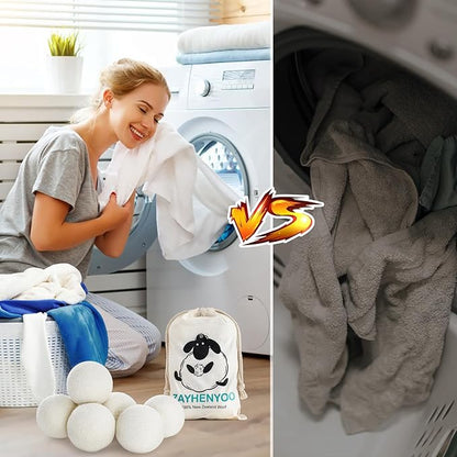 Organic Wool Dryer Balls, Wool Balls for Dryer, Laundry Balls for Dryer Reusable 6P Reducing Clothing Wrinkles,Saving Drying Time and Fabric Fluffier 100% New Zealand Wool Lint Balls (18p White)