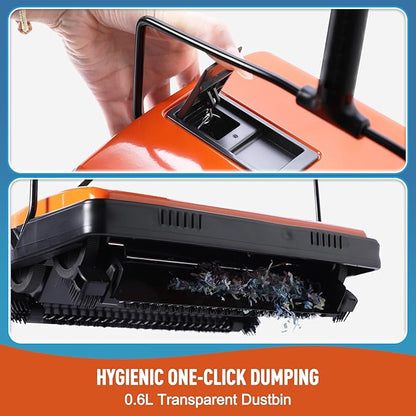 Manual Carpet Sweeper for Pet Hair - Rotating Brush Floor Sweeper, Lightweight Push Broom for Classroom Rugs, Non-Electric Lint & Crumb Cleaner, Easy-Dump Dustbin, No Batteries Needed