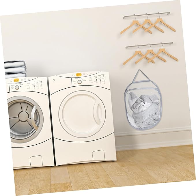 OUNONA Foldable Wall-Mounted Laundry Storage Bag Portable Hanging Clothes Basket Collapsible Mesh Organizer for Bathroom Gray 1-Pack