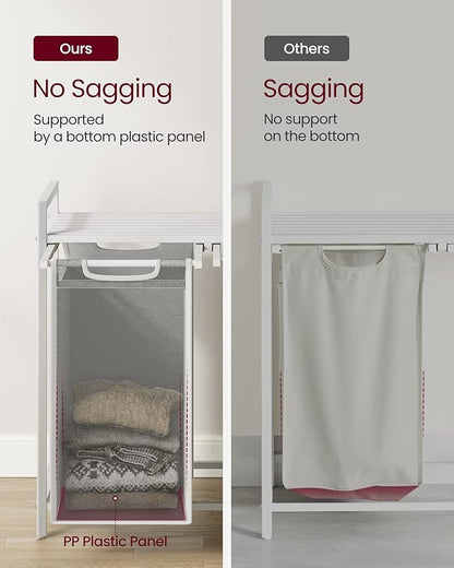 VASAGLE Laundry Hamper, Laundry Basket, Laundry Sorter with 2 Pull-Out and Removable Bags, Shelf, Metal Frame, 2 x 12.1 Gallons (46 L), 28.8 x 13 x 28.4 Inches, Cream White and Cloud White UBLH201W01