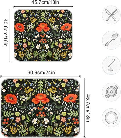 Colorful Floral Large Dish Mat Absorbent Drying Mats for Countertop 18 x 24 Inches Kitchen Dry Mat for Dishes