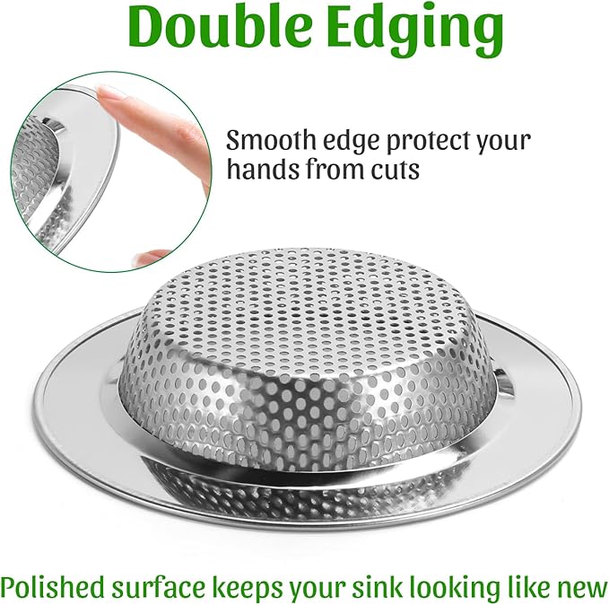 3PCS - Windran Kitchen Sink Drain Strainer and Sink Drain Stopper Set, Upgraded Double-Layer Safe Design for Most Kitchen Sink Drain Basket (4.5 Inch)