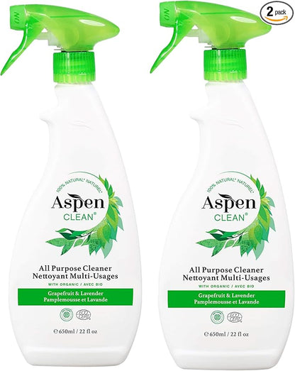 AspenClean | All-Purpose Spray Cleaner | Streak-Free Multi-Surface Cleaner with Essential Oils | Non - Toxic | 100% Natural | EWG Verified | Pack of 2