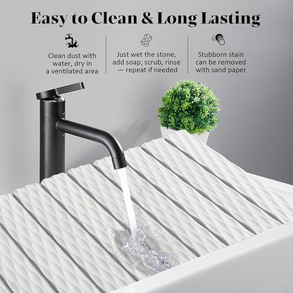 Large Stone Dish Drying Mats for Kitchen Counter, 24"(L)×16"(W) Ripple - Pattern Dish Drying Mat, Eco-Friendly Absorbent Diatomaceous Earth Mats for Dishes Bottles Cups, Match Any Countertop