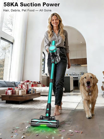 Cordless Vacuum Cleaner,58kPa/10-in-1 Stick Vacuum with 29-inch Hose and LED Lighting Brush,50Mins Runtime Vacuum Cleaner for Home,Self-Standing Vacuum with Anti-Tangle Brush for Pet Hair/Carpet/Floor