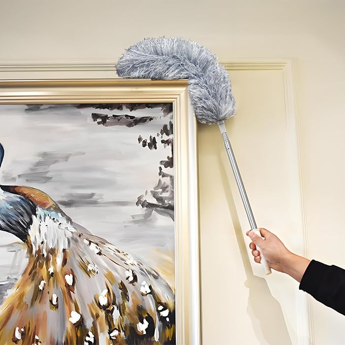 Feather Duster for Cleaning Extendable - Feather Duster for Cleaning The Indoor. 110 in Long Duster with Extension Pole for Clean Ceilings and Fans. Microfiber Duster for Blinds. Washable Dduster