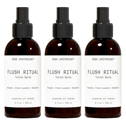 Muse Apothecary Flush Ritual - Aromatic & Refreshing Toilet Spray, Use Before You Go, 8 oz, Infused with Natural Essential Oils - Bergamot + French Lavender + Sandalwood, 3 Pack