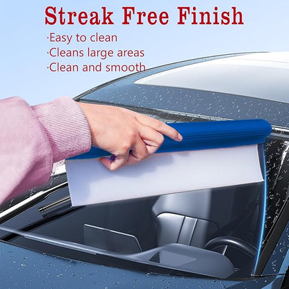 12 Inch Silicone Water Blade Car Squeegee - Pick One-Yellow or Blue Windshield Squeegee, Glass Squeegee, Streak-Free, T-Bar Flexible Fast Drying for Auto Wash, Bathroom, Glass Doors