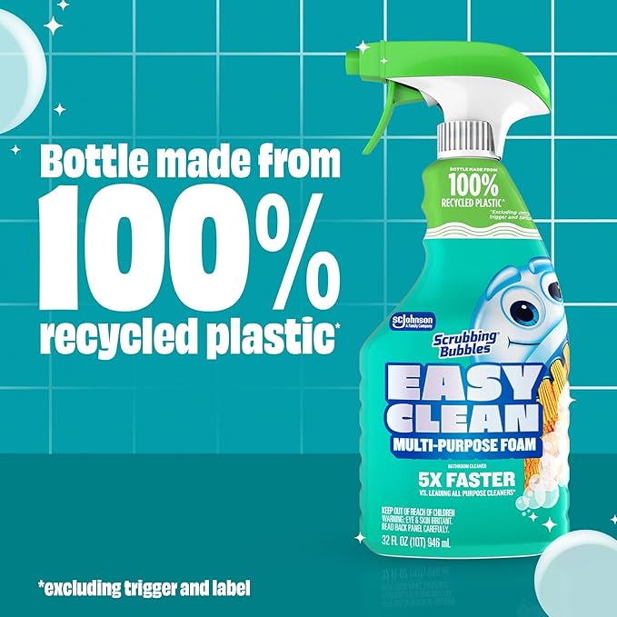 Scrubbing Bubbles Easy Clean Foaming Bleach-Free Bathroom All Purpose Cleaner, Fast-Acting Foam Cleans Limescale, Dirt and Grime on Showers, Sinks, Toilets, Tiles, Counters, & More, 32oz Spray