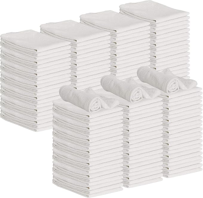 GREEN LIFESTYLE White Shop Towels 12x14, 150 Pack - 100% Cotton Super Absorbent & Durable Shop Rags, Reusable Shop Rags Bulk, Multipurpose Cleaning Towels for Automobiles, Industries, Garage and Home