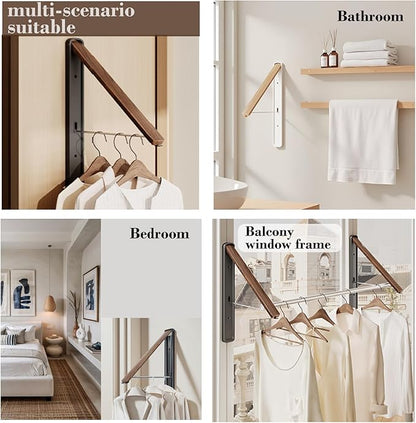 Retractable Wall Mounted Drying Rack - Foldable Clothes Hanger in Walnut or Oak Color for Laundry Room, Closet & Balcony (Oak, 1 Rack)