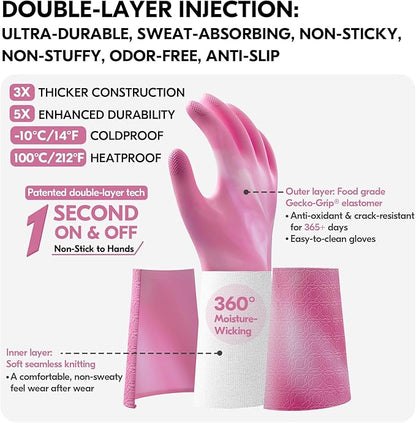Vgo... Household Cleaning Gloves,Double-layer,Lined Dishwashing Gloves,Long Sleeves for Kitchen,Bathroom Cleaning(TP1117)