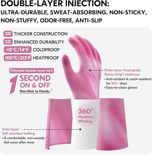 Vgo... Household Cleaning Gloves,Double-layer,Lined Dishwashing Gloves,Long Sleeves for Kitchen,Bathroom Cleaning(TP1117)