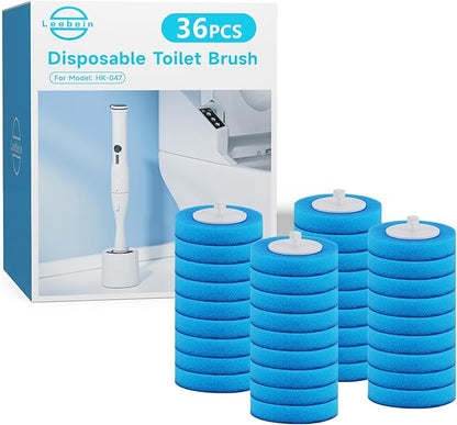 36PCS Disposable Toilet Brush Heads for Leebein HK-047 Electric Toilet Brush, 36 Wand Refills for Leebein Electric Toilet Bowl Cleaning Brush, 3 Layer Sponge Brush with Cleaner, Machine Not Included