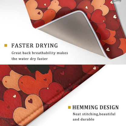 Valentine's Day Dish Drying Mat 18 x 24 Inch With Absorbent Reversible Microfiber Black Cat Red Heart Drying Anniversary Wedding Dish Drainer Mat Fast Dry For Kitchen Dining Room Decor