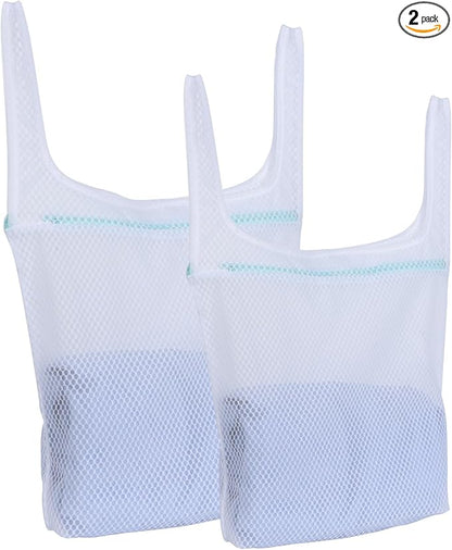 OTraki 2pc Honeycomb Mesh Laundry Bags for Delicates Garment Bag for Washing Machine With Handle 13x16 & 16x18 Inches Washing Bags for Socks Baby Clothes Don't Drying, Melting 140-176℉ White