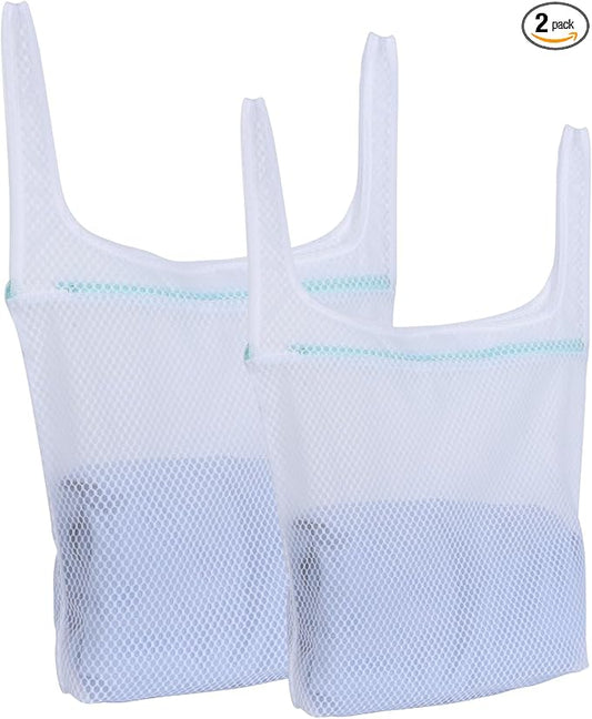 OTraki 2pc Honeycomb Mesh Laundry Bags for Delicates Garment Bag for Washing Machine With Handle 13x16 & 16x18 Inches Washing Bags for Socks Baby Clothes Don't Drying, Melting 140-176℉ White