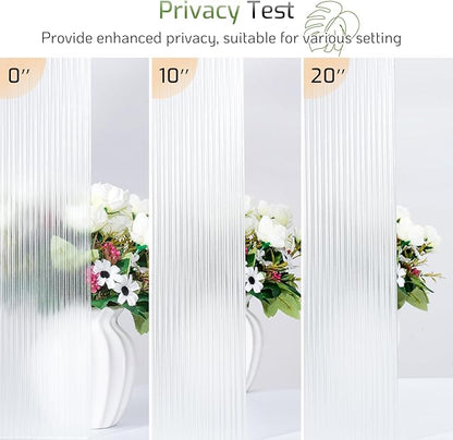 LUTE Reeded Glass Window Privacy Film, Frosted Glass Film, Removable 3D Decorative Decals Sun Blocking Anti UV Door Window Cover, No Glue Static Cling Vinyl for Bathroom Home Office, 23.6" x 118.1"