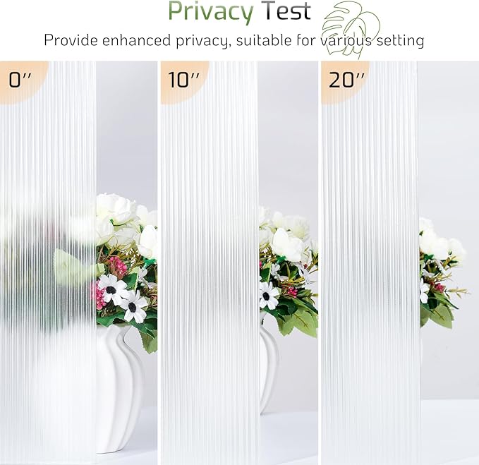 LUTE Reeded Glass Window Privacy Film, Frosted Glass Film, Removable 3D Decorative Decals Sun Blocking Anti UV Door Window Cover, No Glue Static Cling Vinyl for Bathroom Home Office, 17.5" x 157.4"