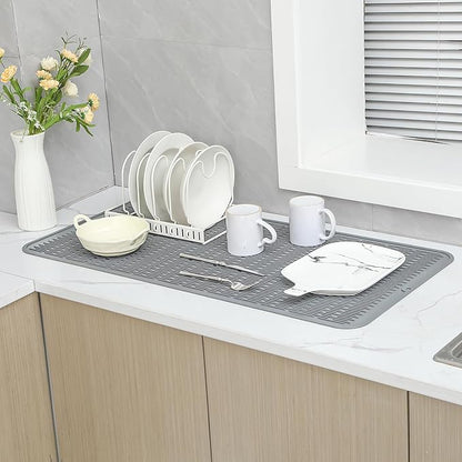 MicoYang Silicone Dish Drying Mat for Multiple Usage,Easy clean,Eco-friendly,Heat-resistant Silicone Mat for Kitchen Counter or Sink,Refrigerator or Drawer Liner Grey 5XL 36inches x 18inches