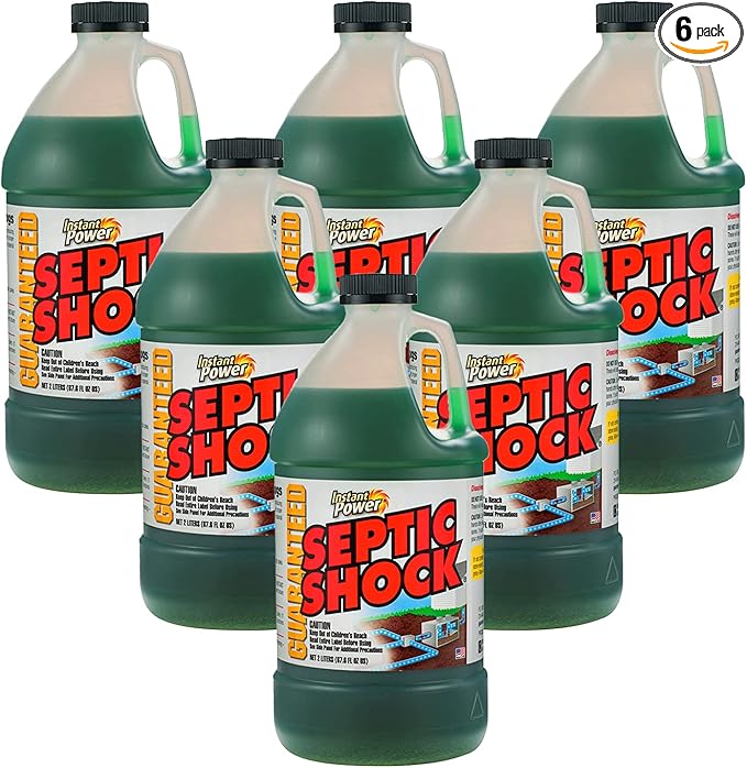 Instant Power Septic Shock – Septic Tank Treatment, Drain Cleaner Liquid Clog Remover for Septic System, Drain Defense for RVs – 67.6 Fl Oz 6 Pack