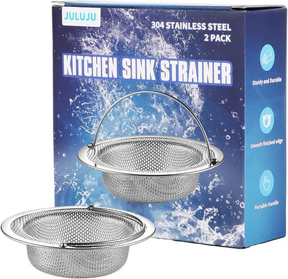 2 Pack Upgrade Kitchen Sink Strainer (Sink Drain Strainer) - 304 Stainless Steel Rust Free, Fordable Handle, 4.5 Inch Diameter
