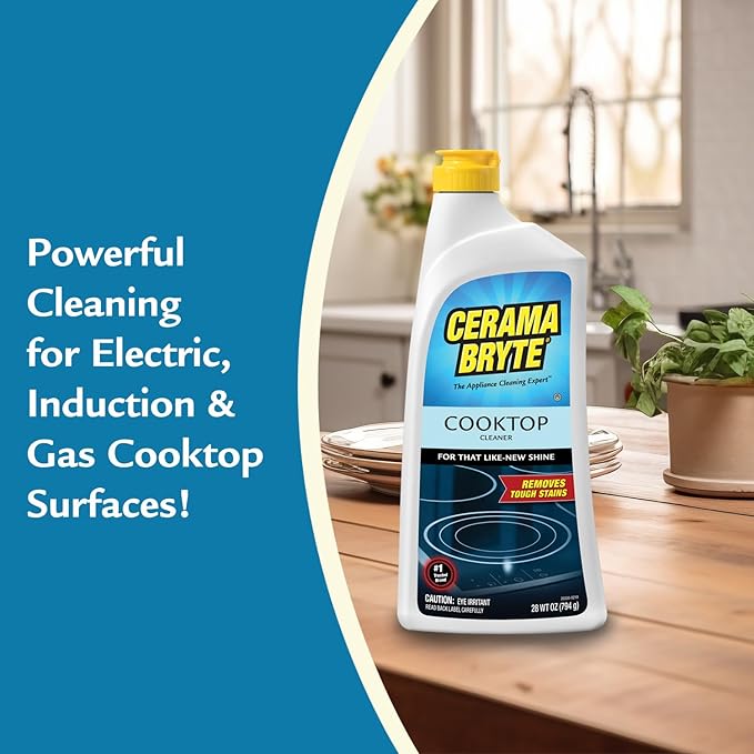 Cerama Bryte Removes Tough Stains Cooktop and Stove Top Cleaner for Glass - Ceramic Surfaces, 6-28 oz