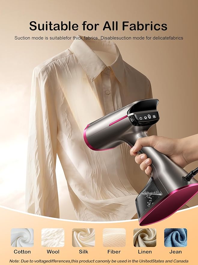 DRFLASH Vacuum Steamer for Clothes, 6000Pa 2 in 1 Portable Suction Handheld Steamer Iron,3 Modes & LED Display Garment Steamers for Travel and Home,110-120V
