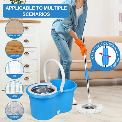 Mop and Bucket with Wringer Set, Separate Dirty Water with 3 Microfiber Replacement Mop Head Refills, 61" Stainless Steel Adjustable Handle for Floor Cleaning, (Mop Bucket 20QT)