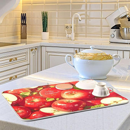 Red Apples Dish Drying Mat for Kitchen Counter Absorbent Microfiber Drying Pad, Medium 16x18 in