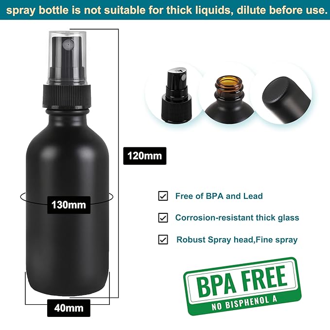 NOOEEISS Frosted Black Glass Small Spray Bottle 2 oz 24 Packs,Fine Mist Sprayer Small Clear Bottles,Refillable Containers mini spray bottles for Cleaning Solutions and Skin Care (Frosted Black 24pcs)