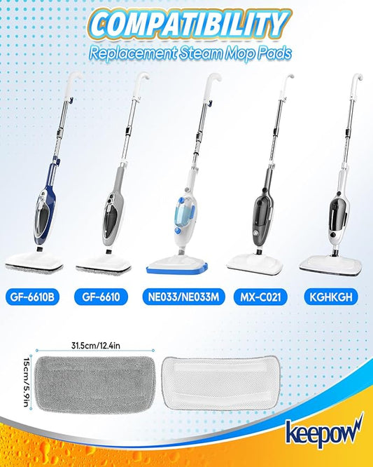 KEEPOW Steam Mop Pads Compatible with Mxnsewr Steam Mop, Compatible with GorFanty Steamer Mop GF-6610B/GF-6610, Fit for Neugo Steam Mops NE033, 4 Pack Spiral Microfiber Steam Mop Replacement Pads