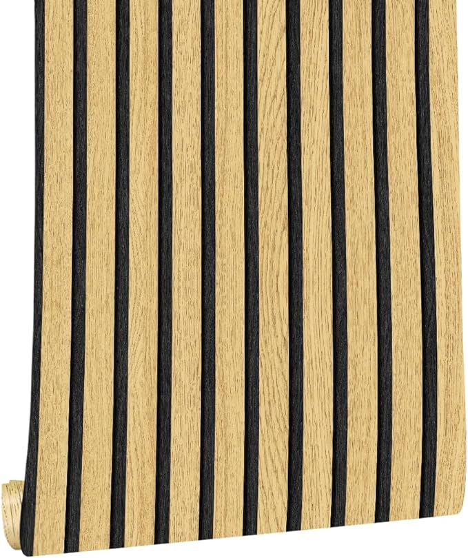myforHD Wallpaper Peel and Stick Wood Grating Stripe Self-Adhesive Wallpaper Faux Wood Contact Paper Wood Slats Self Adhesive Wall Paper PVC Vinyl Film Removable Waterproof (Wood A, 17.3" x 236")