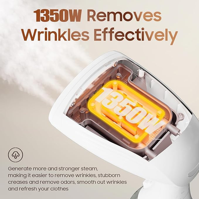 Handheld Portable Garment Steamer for Clothes - 1350W Clothes Steamer Remove Wrinkles for All Fabrics, 15S Fast Heat-Up, Make Clothes Soft & Smooth