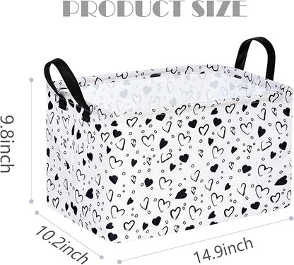 MAIZMZ Girls Empty Gift Basket Heart Print Storage Cube for Women, Closet Shelf Organizer Bins with Handles Nursery hamper Kids Toys Books Box Room Deco